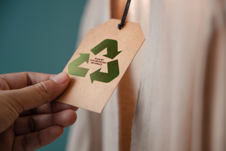 Recycled tag on light colored clothing