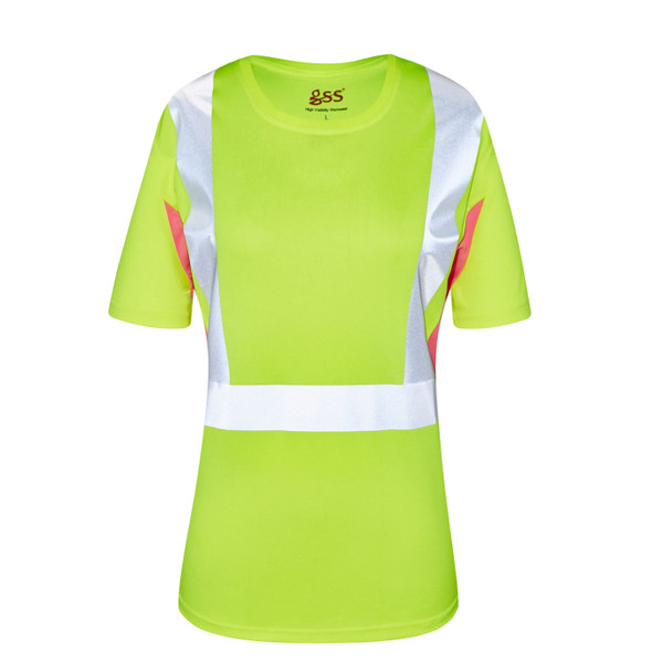 GSS Class 2 Hi Vis Lime with Pink Trim Sides Ladies T-Shirt