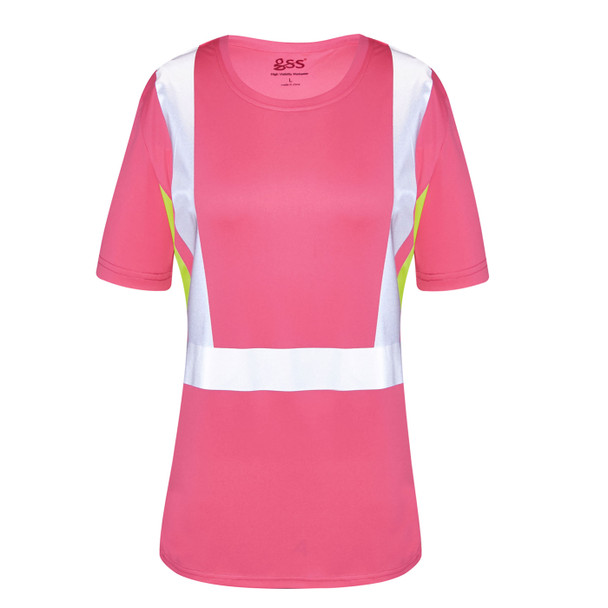 GSS Non-ANSI Hi Vis Pink with Lime Trim Sides Ladies T-Shirt