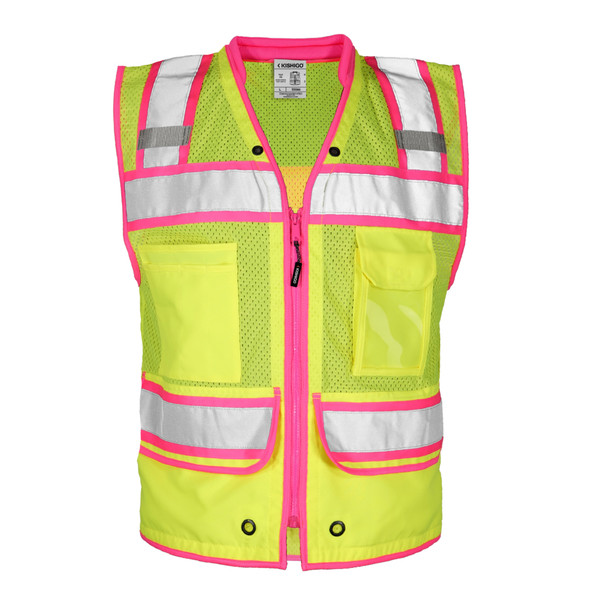 Kishigo Color Contrast High Performance Surveyors Vest Lime-Pink