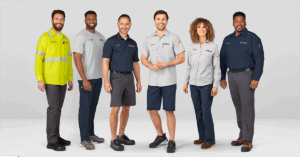 Customized work uniforms showing consistent branding and employee identification