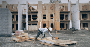 Female utility worker wearing uniform on construction job site