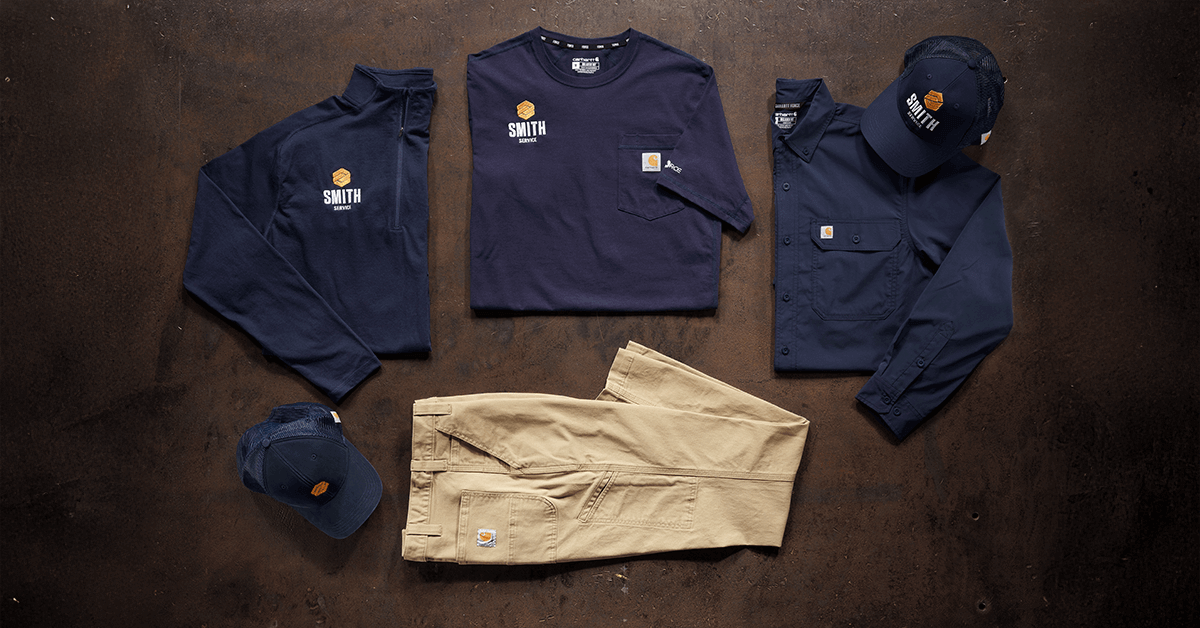 Labeled uniform kits for employees prepared for scalable distribution